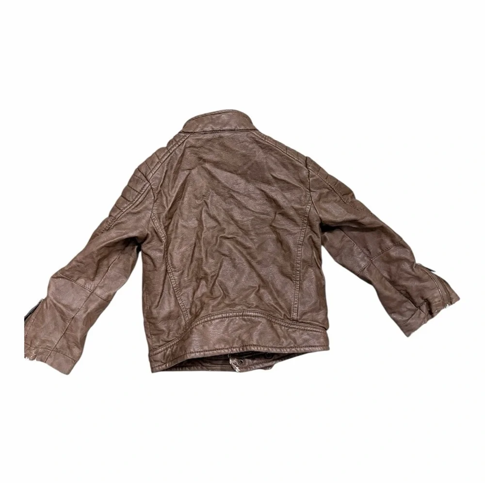Kids first wave faux Brown Leather bomber/motto‎ Jacket Sherpa lined